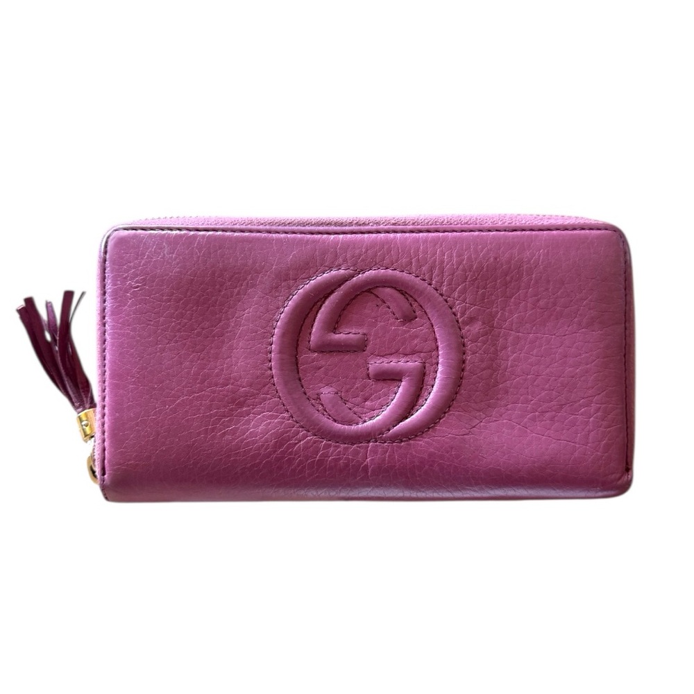 GUCCI Peona Flower Soho Calfskin Leather Zip Around Wallet